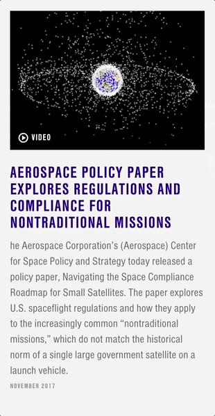 Screen capture of Aerospace.org's article teasers